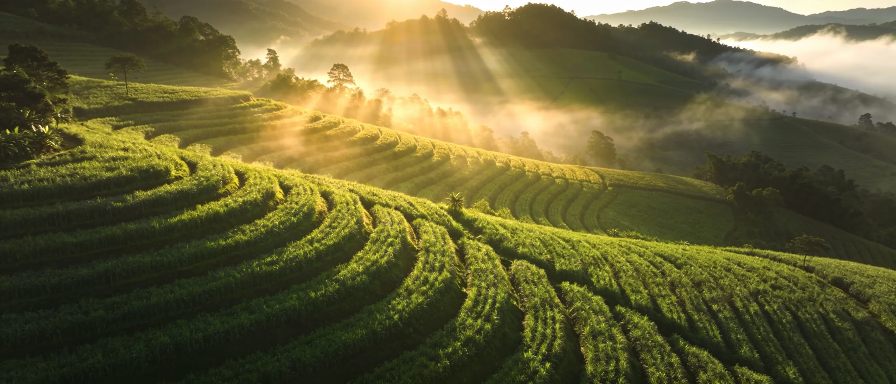 Dawn light over open agricultural land